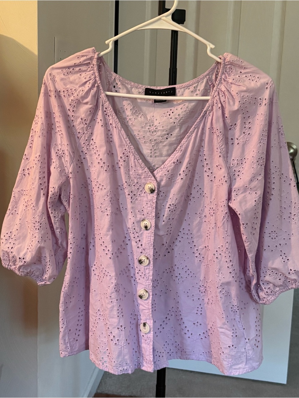 Sanctuary Lilac Eyelet Button-Front Blouse
